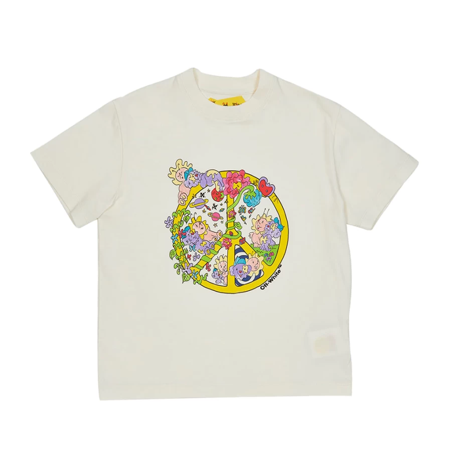 "KIDS21 Peace Logo Ivory T-Shirt for Kids - Soft Cotton Casual Tee"
