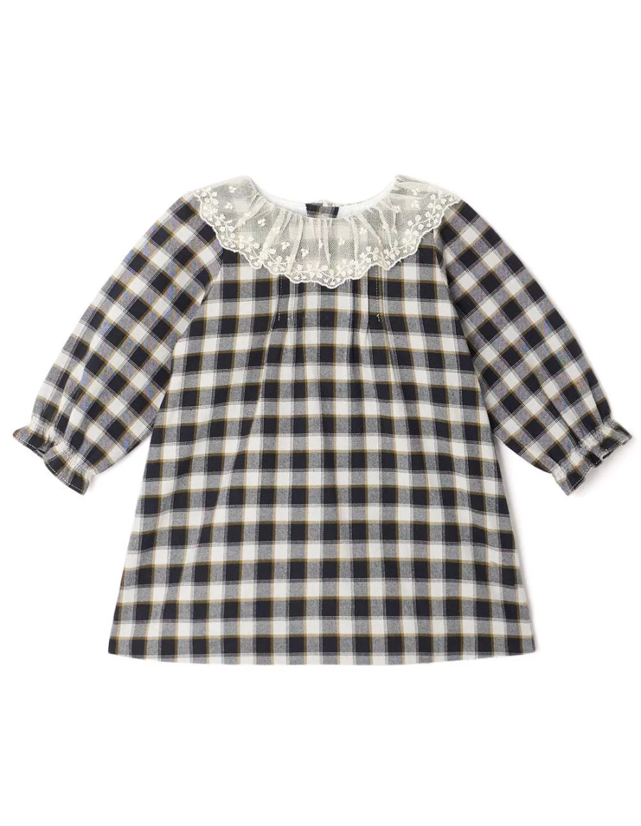 KIDS21 Black Magnolia Check Dress for Kids - Stylish Floral Print Dress