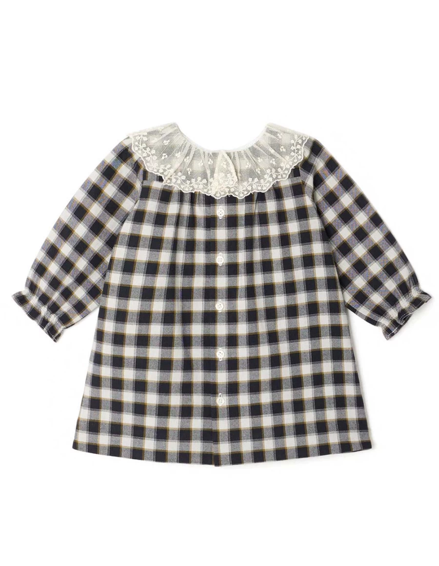 KIDS21 Black Magnolia Check Dress for Kids - Stylish Floral Print Dress