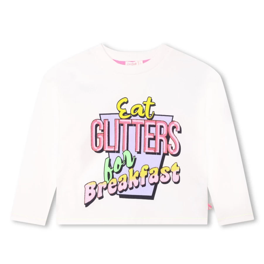"KIDS21 White Eat Glitter Graphic T-Shirt for Kids"