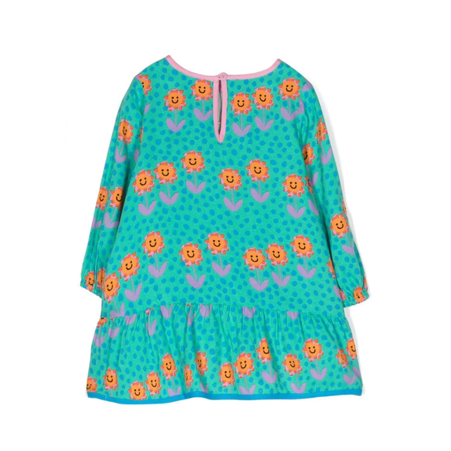 "KIDS21 Green Floral Dress for Kids - Happy Flowers Dress Style"