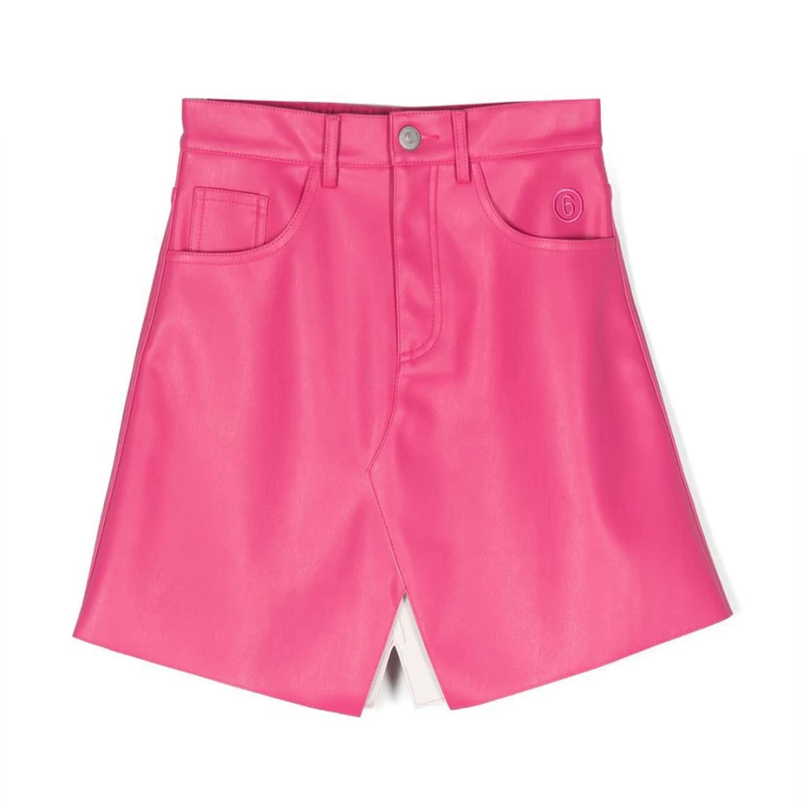 "KIDS21 Fuchsia Faux Leather Skirt for Women - Stylish PU Leather Mini Skirt"