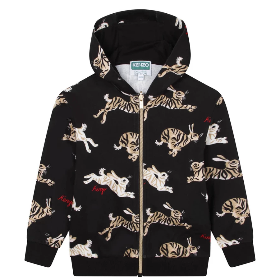 KIDS21 Black Rabbit Print Hooded Cardigan for Kids