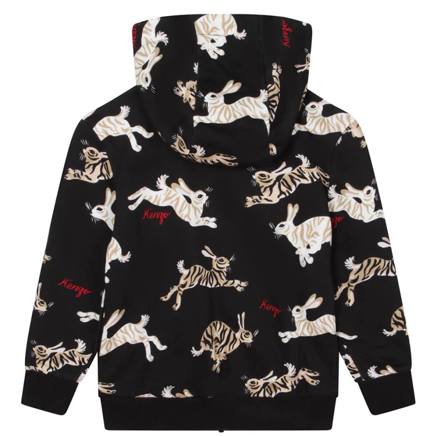 KIDS21 Black Rabbit Print Hooded Cardigan for Kids