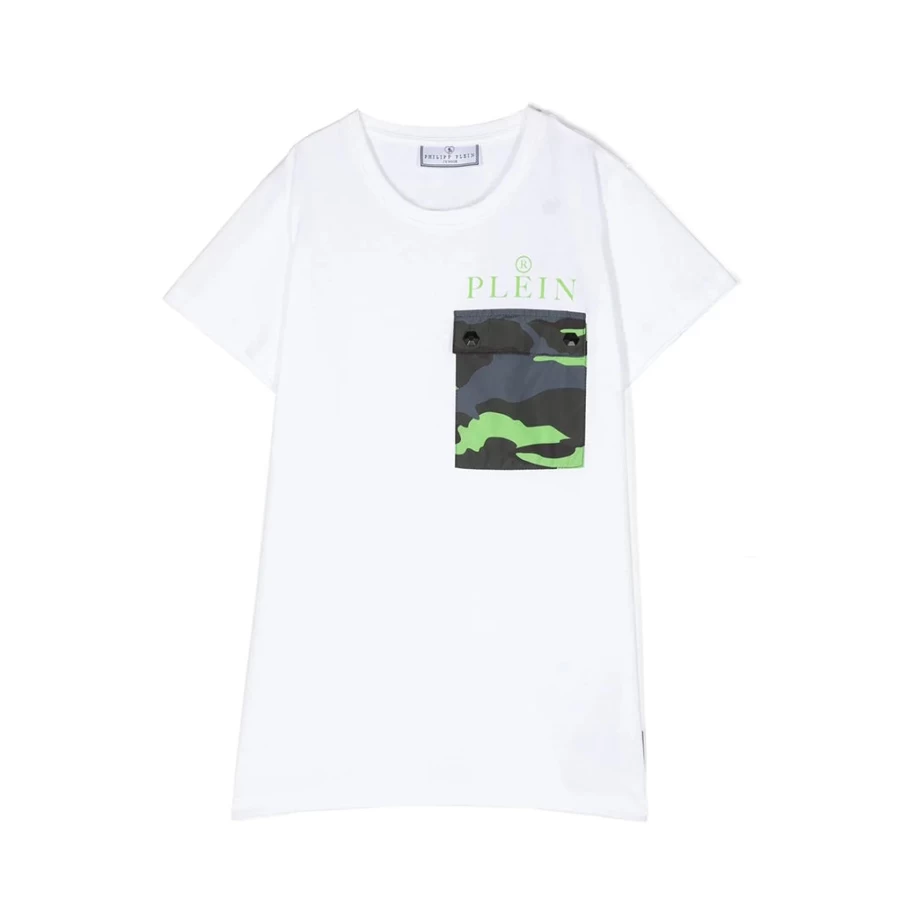 "KIDS21 White Camo Pocket T-Shirt for Kids - Stylish Military Print Tee"