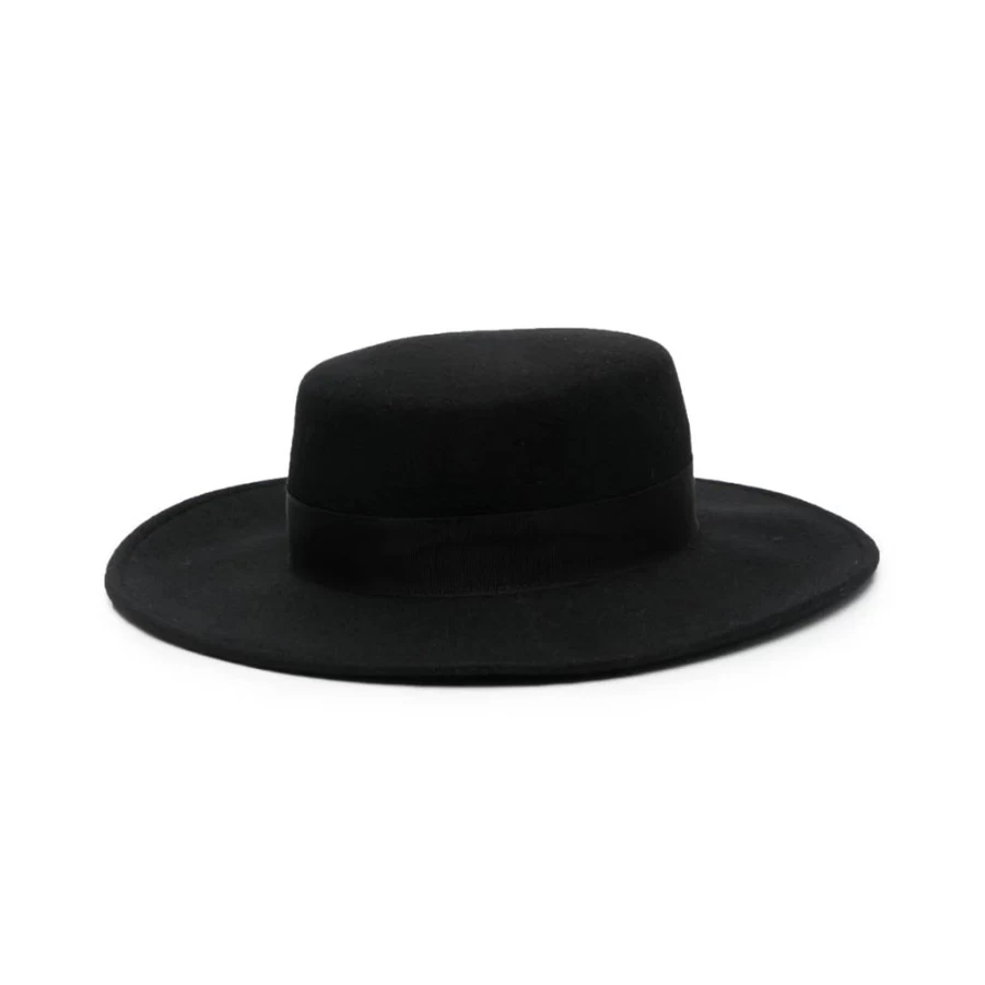 KIDS21 Black Wool Sun Hat for Women with Flat Crown - Summer Wide Brim Fedora