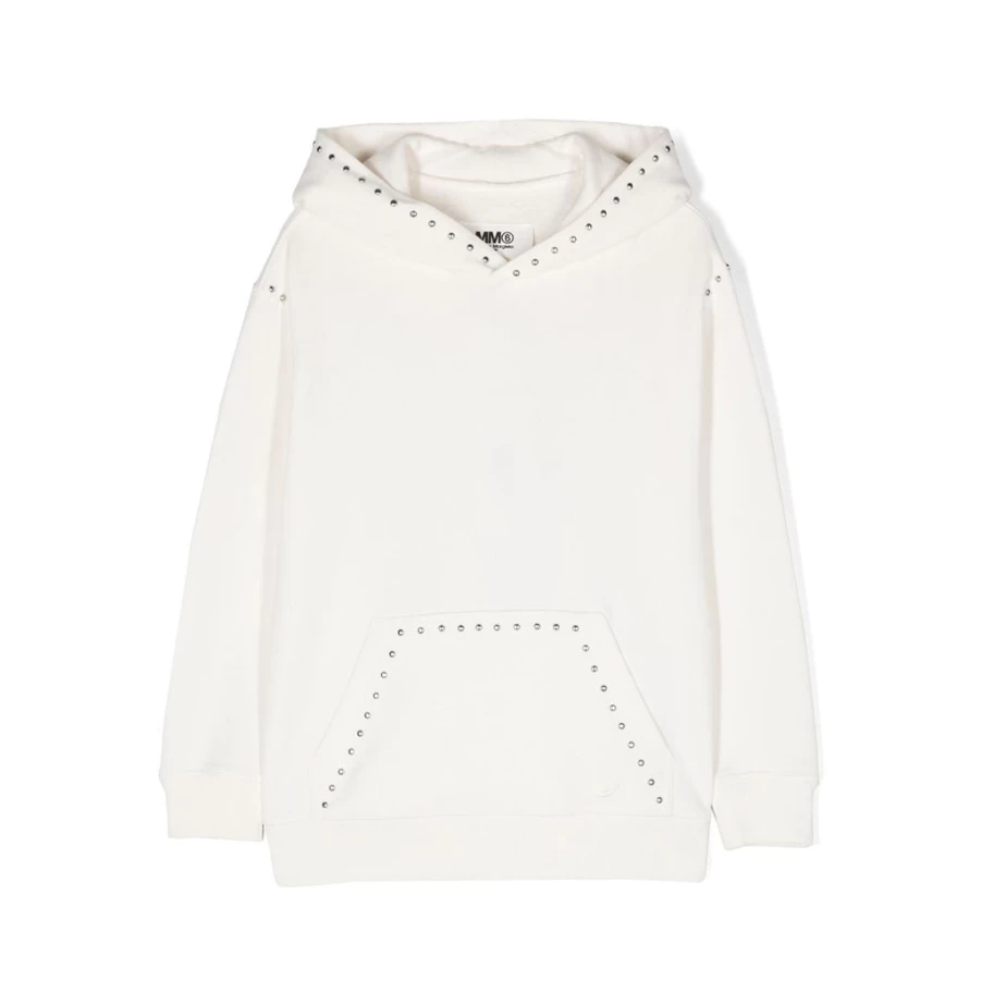 "KIDS21 White Studded Hoodie for Kids - Edgy Rhinestone Pullover"