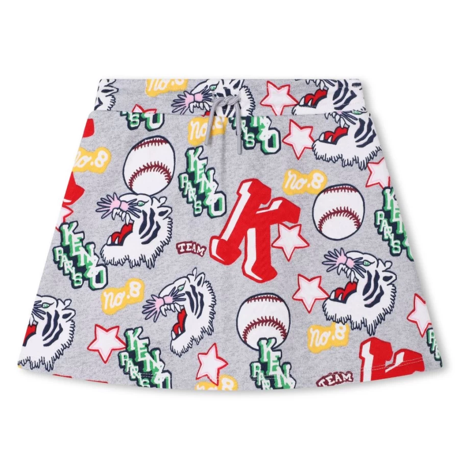 "KIDS21 Multi-Colored Baseball Print Skirt for Kids - Fun Allover Design"