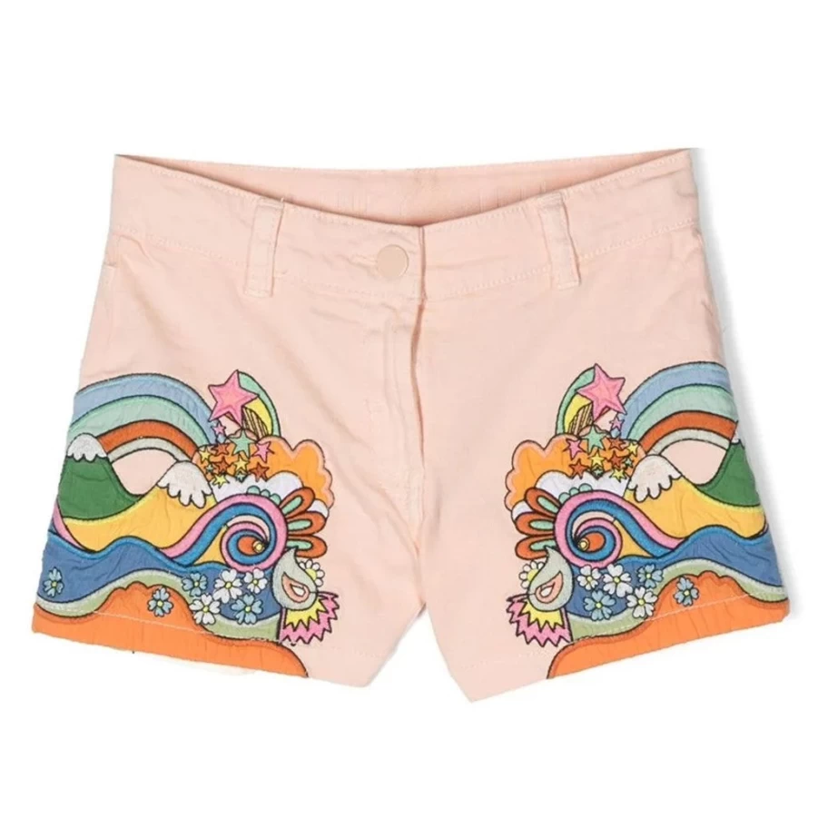 KIDS21 Peach Washed Denim Shorts with Graphic Print for Kids