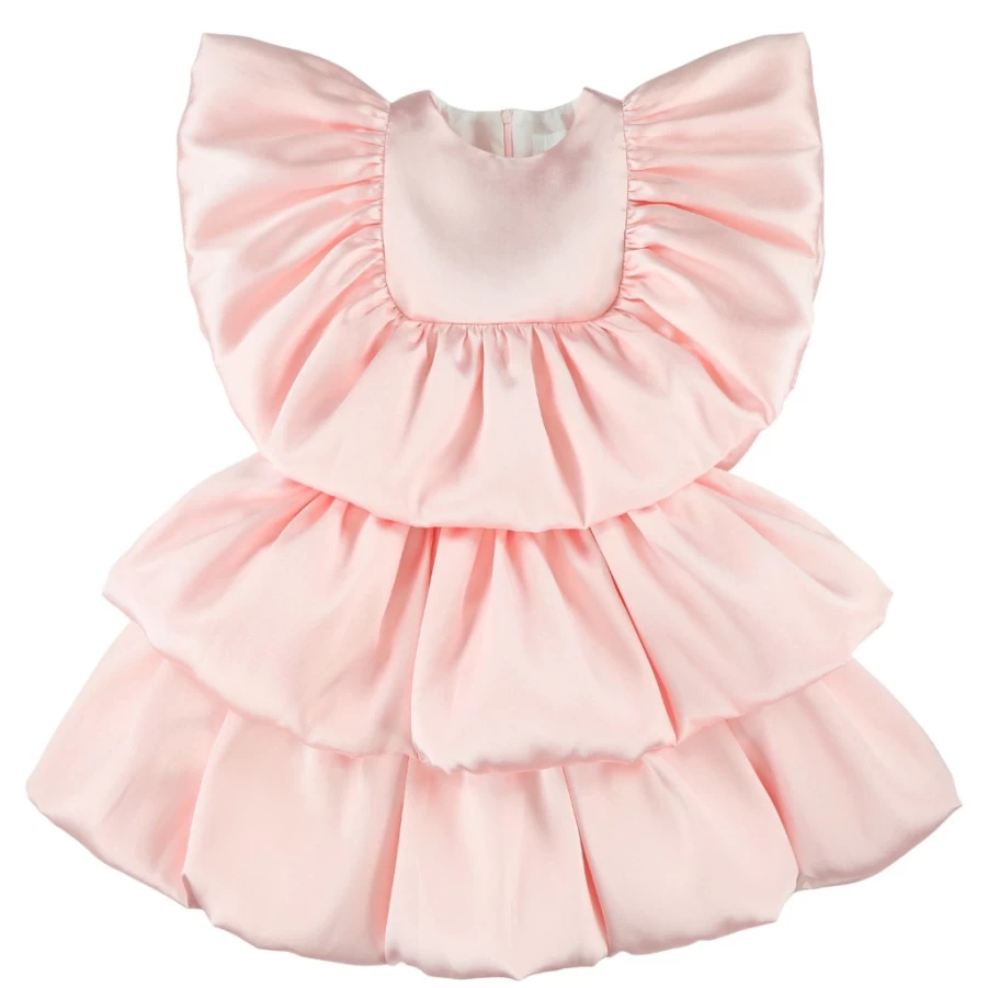 "KIDS21 Pink Glossy Tiered Dress for Girls - Elegant & Stylish Party Wear"