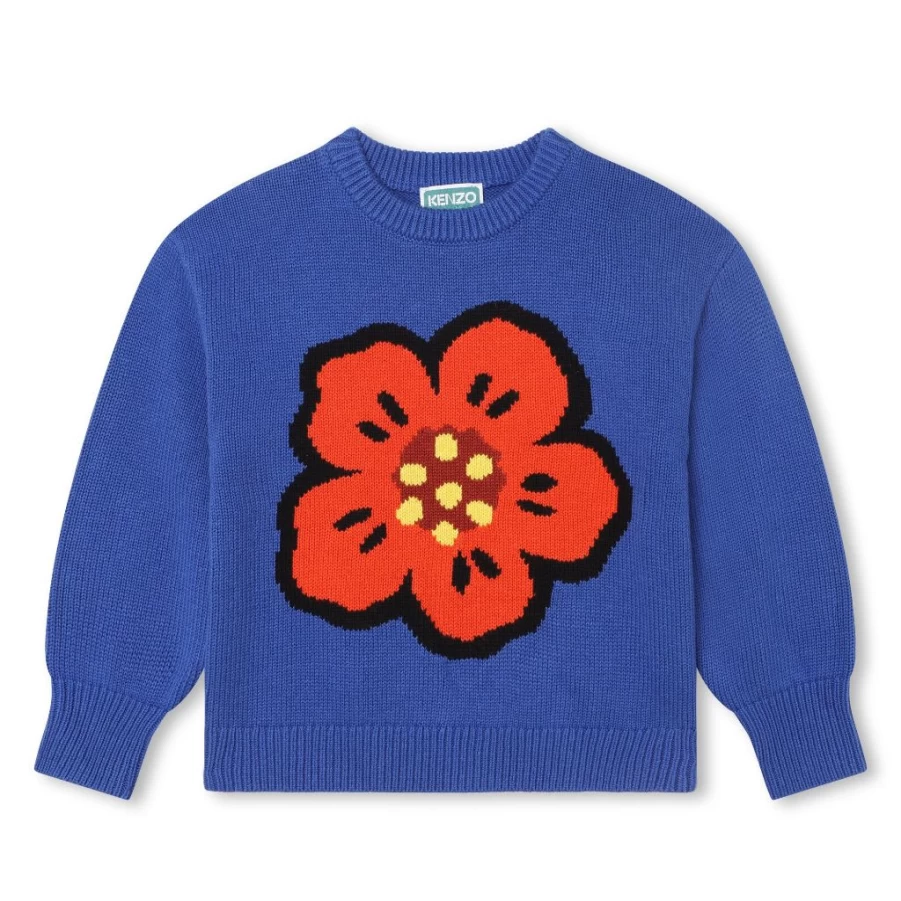 KIDS21 Blue Floral Pullover Sweater for Kids - Boke Flower Knit Top