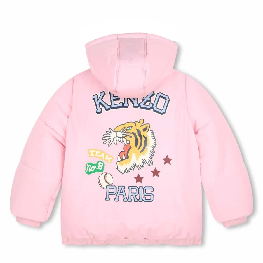 Pink Varsity Tiger Puffer Jacket for Kids by KIDS21 | Stylish Winter Coat