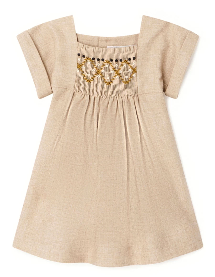 KIDS21 Peach Pais Dress for Kids - Floral Summer Dress for Girls