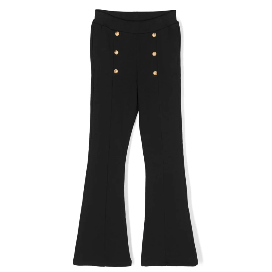 KIDS21 Black Button Detail Flared Trousers for Women - High Waist Wide Leg Pants