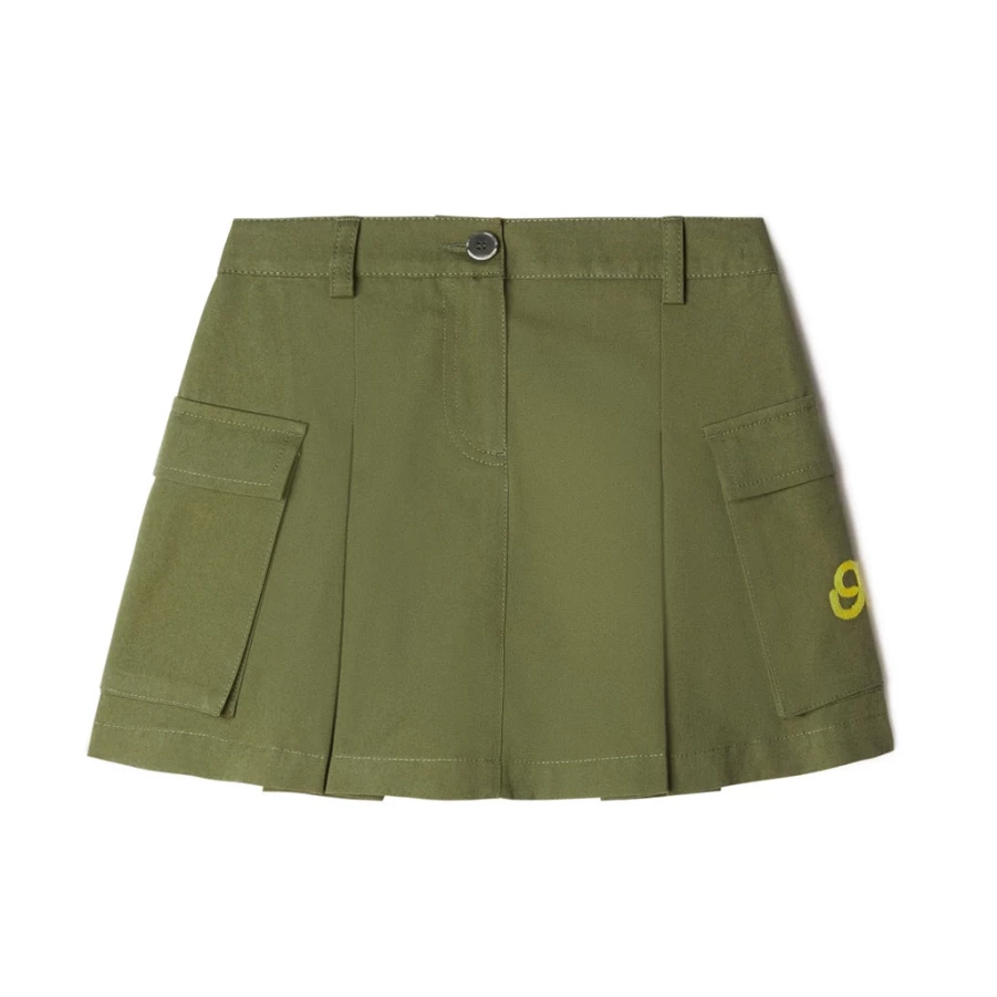 KIDS21 Khaki Cargo Skirt with Ow Script Logo - Stylish Utility Skirt for Women