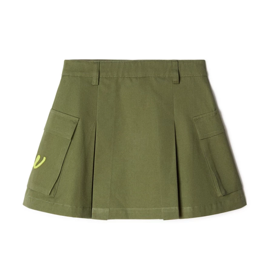 KIDS21 Khaki Cargo Skirt with Ow Script Logo - Stylish Utility Skirt for Women