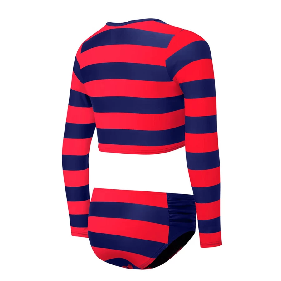 KIDS21 Red Stripe Rash Guard Bikini for Kids - UV Protection Swimwear