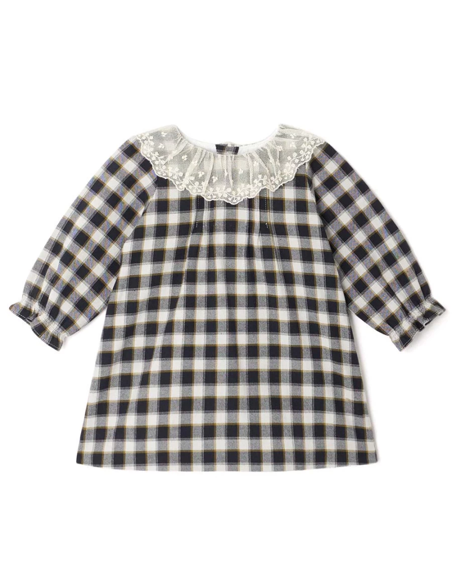 KIDS21 Black Magnolia Check Dress for Kids - Stylish Floral Pattern Dress