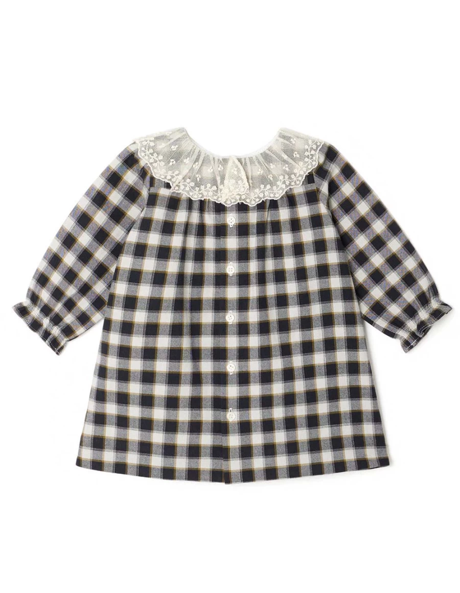 KIDS21 Black Magnolia Check Dress for Kids - Stylish Floral Pattern Dress