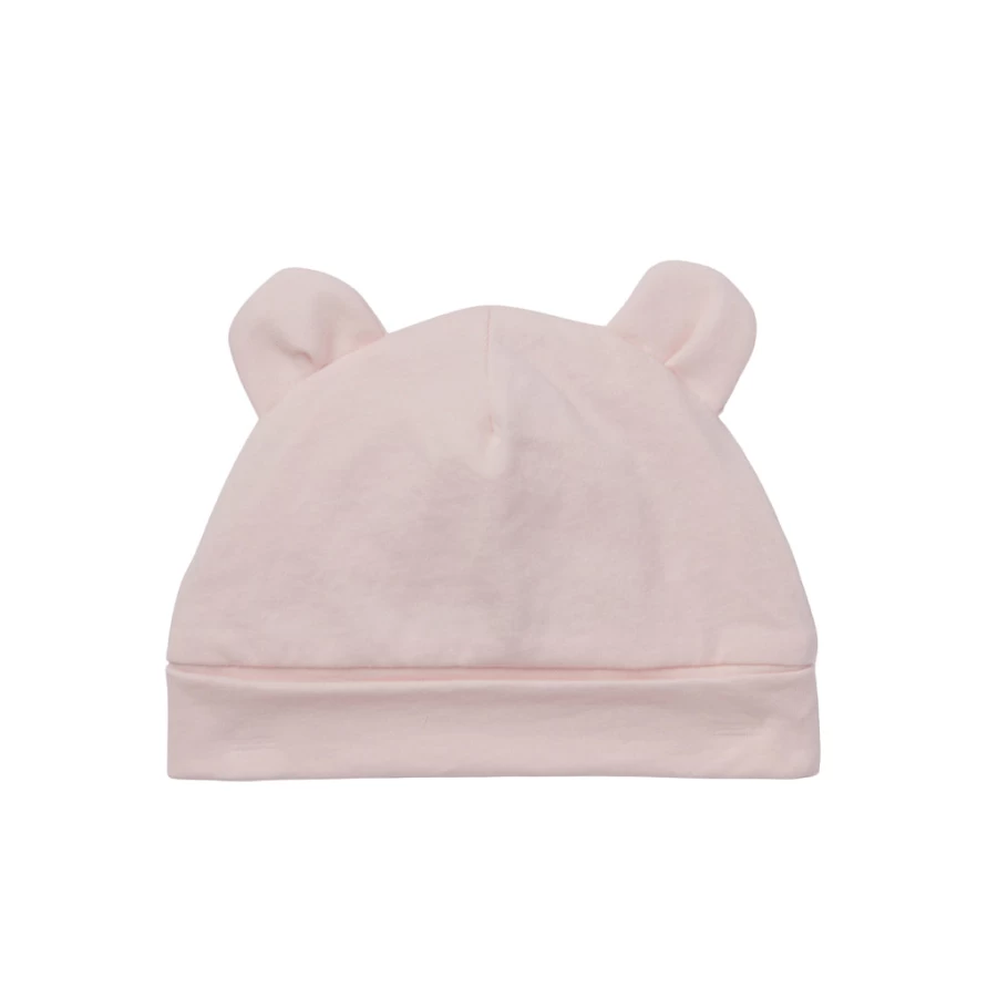 "KIDS21 Pink Logo Embroidered Baby Beanie - Soft Knit Newborn Hat"