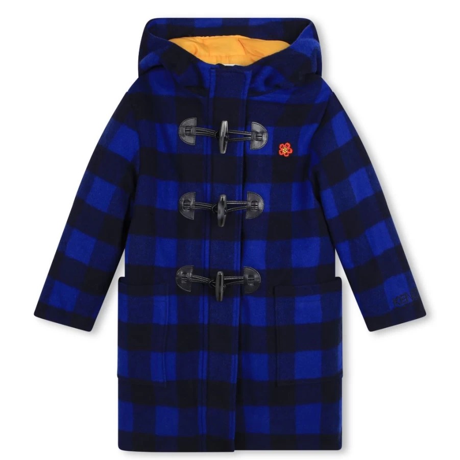 "Navy Tartan Hooded Coat for Kids by KIDS21 – Stylish Winter Outerwear"