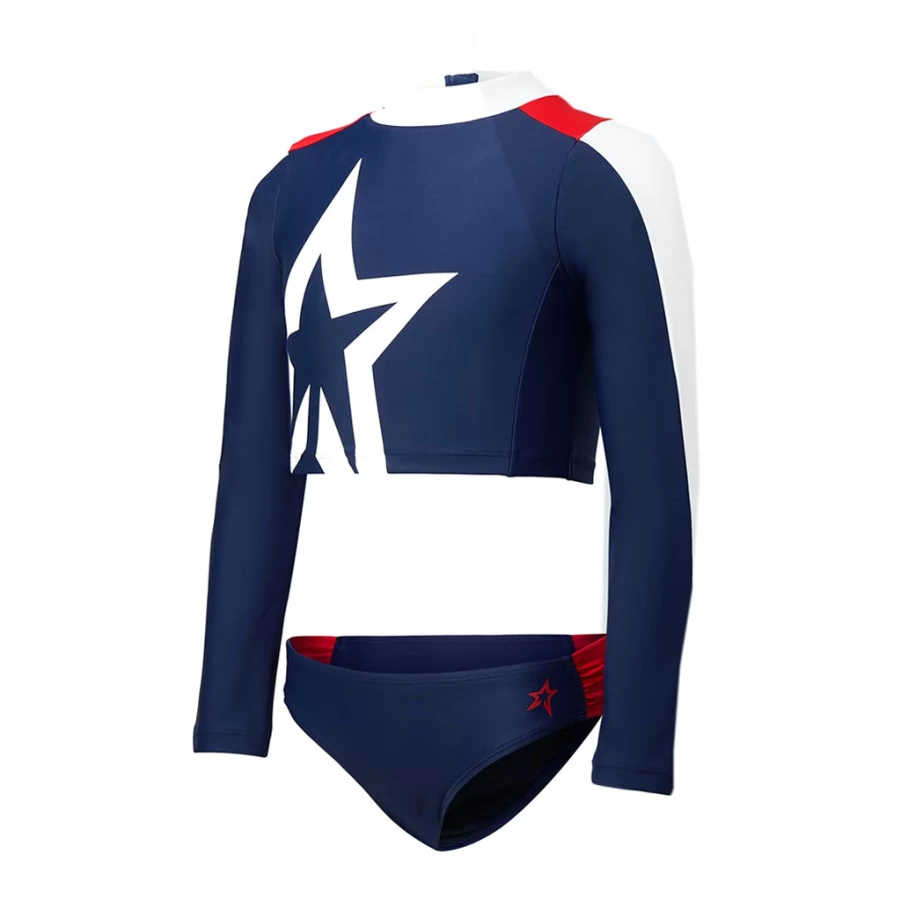 KIDS21 Navy Star Print Rash Guard Bikini for Kids - UPF 50+ Swimwear