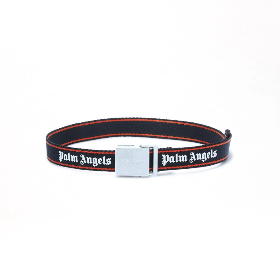 KIDS21 Black Leather Logo Tape Belt for Men and Women - Adjustable Strap with Pa Branding