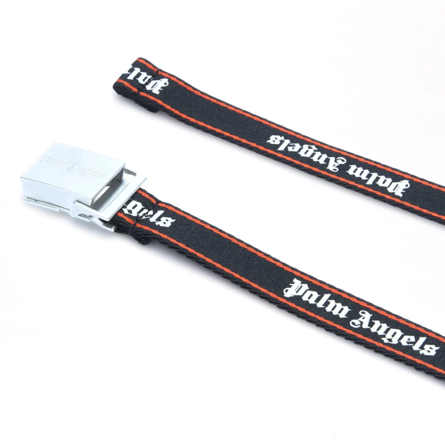 KIDS21 Black Leather Logo Tape Belt for Men and Women - Adjustable Strap with Pa Branding