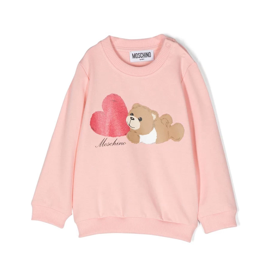 "KIDS21 Pink Bear Heart Print Fleece Sweatshirt for Kids - Soft & Cute Teddy Graphic Pullover"