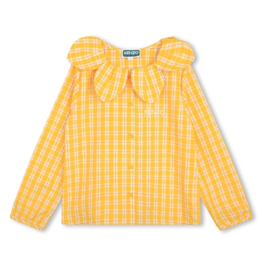 "KIDS21 Yellow Tartan Blouse with Petal Collar – Stylish Women's Top"