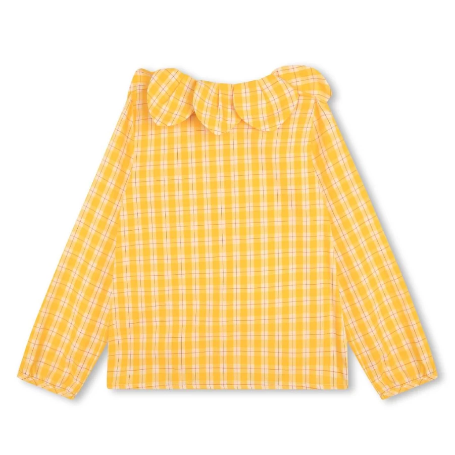 "KIDS21 Yellow Tartan Blouse with Petal Collar – Stylish Women's Top"
