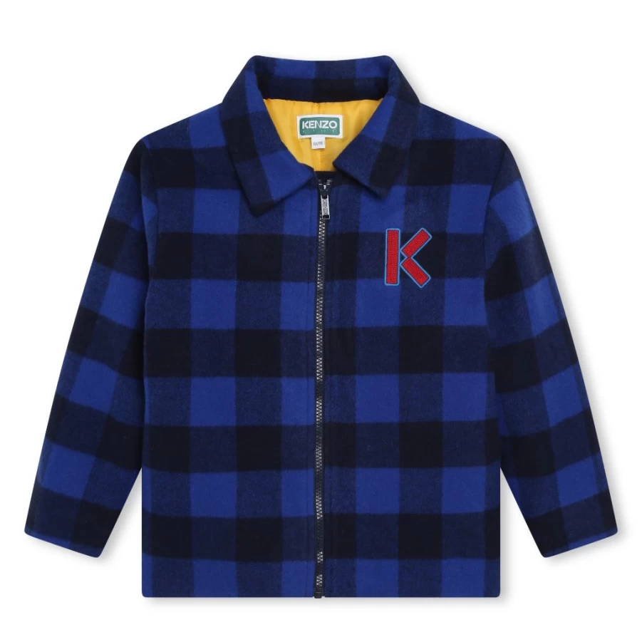 KIDS21 Navy Tartan Coat with Circle Logo - Classic Kids' Outerwear