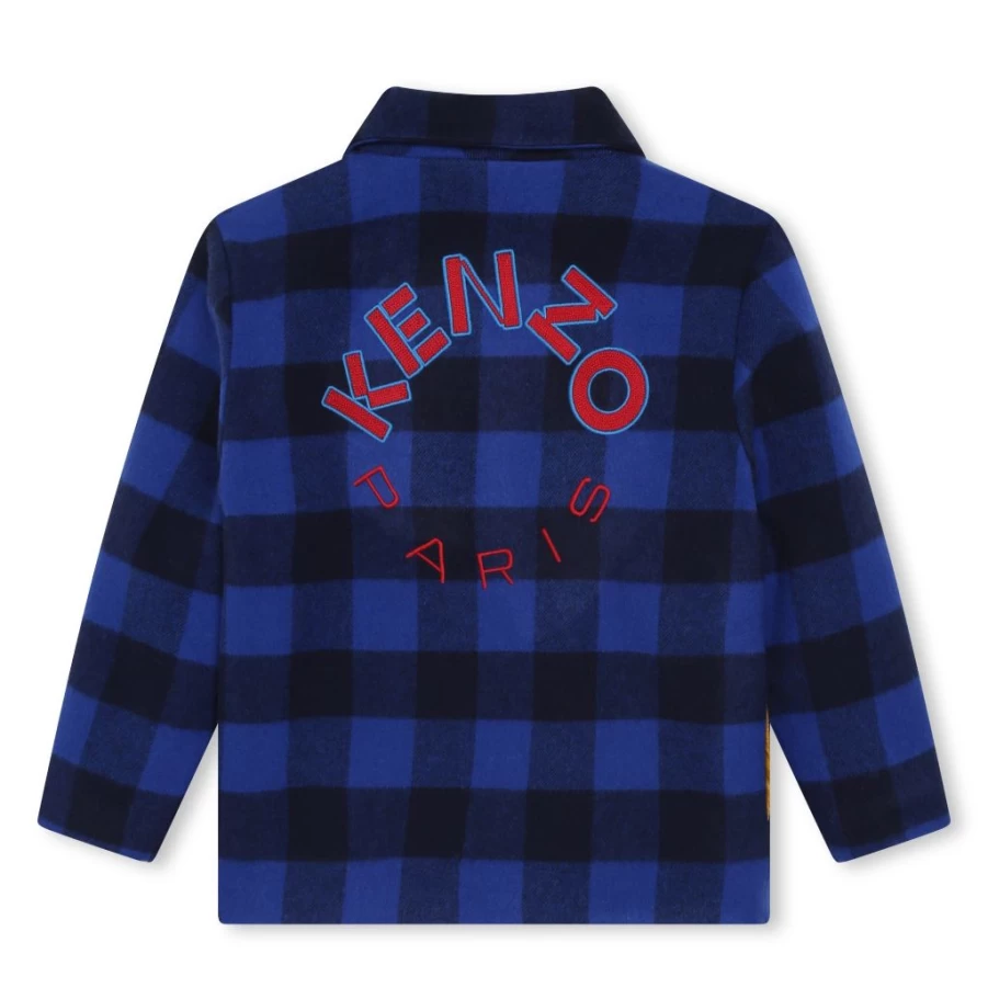 KIDS21 Navy Tartan Coat with Circle Logo - Classic Kids' Outerwear