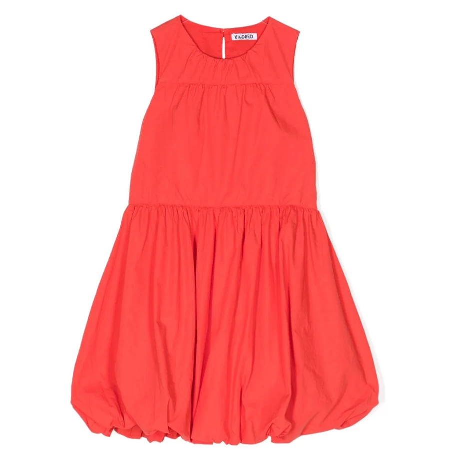 KIDS21 Red Puffball Hem Dress for Girls - Flowy Bubble Hem Party Dress