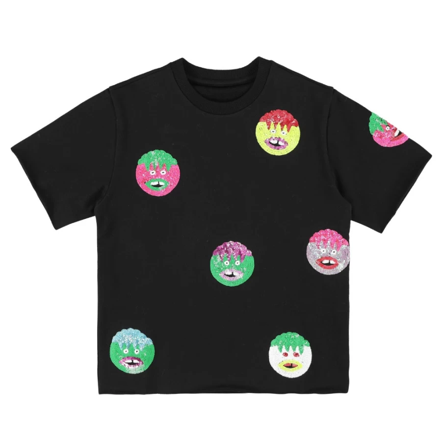 KIDS21 Black Sequin Monster Graphic T-Shirt for Kids - Sparkling Fun Design