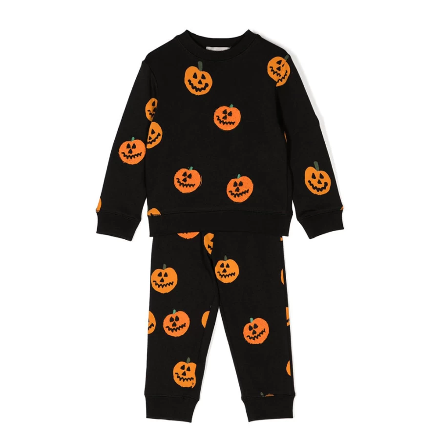KIDS21 Multi-Colored Smiling Pumpkins Fleece Tracksuit for Kids - Cozy Halloween Outfit