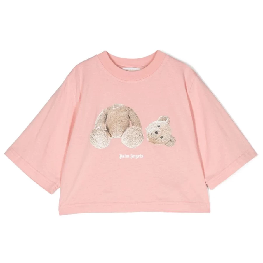 KIDS21 Pink Pa Bear Cropped T-Shirt for Kids - Cute Bear Graphic Tee