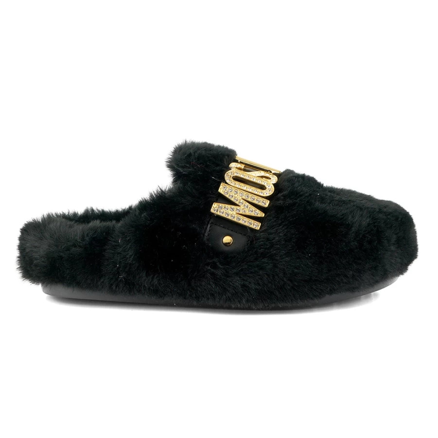 KIDS21 Black Faux Fur Mules for Women - Cozy Slip-On Top Fuzzy Slippers