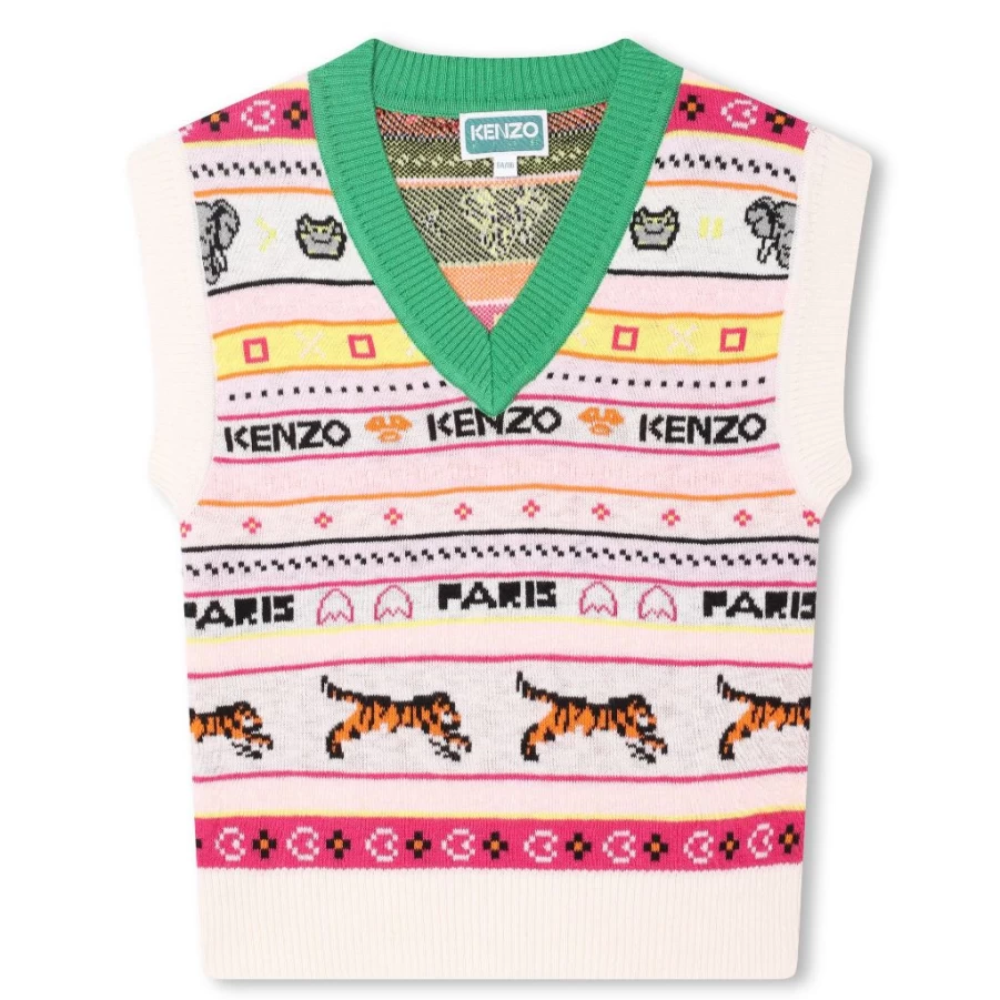 KIDS21 Multicolor Jacquard Sleeveless Sweater for Kids - Vibrant Patterned Knit Pullover