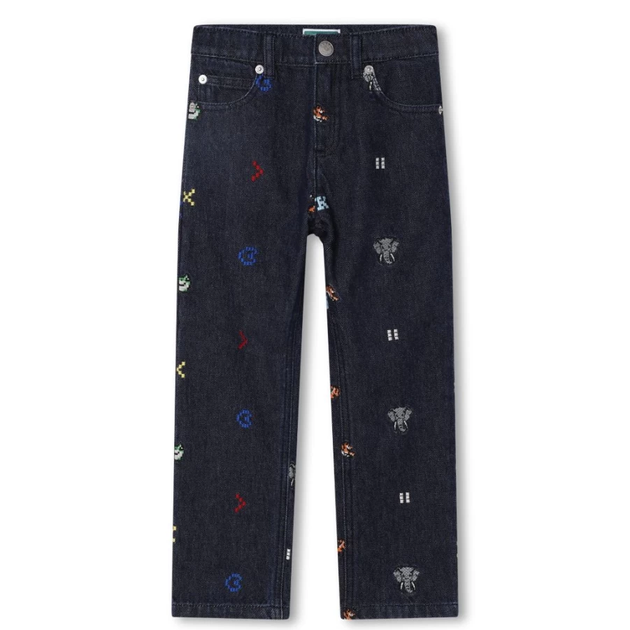 KIDS21 Embroidered Indigo Denim Trousers for Kids - Allover Stitched Jeans