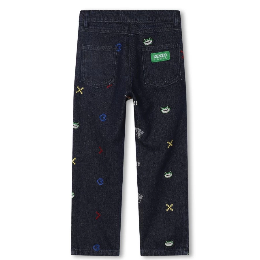 KIDS21 Embroidered Indigo Denim Trousers for Kids - Allover Stitched Jeans