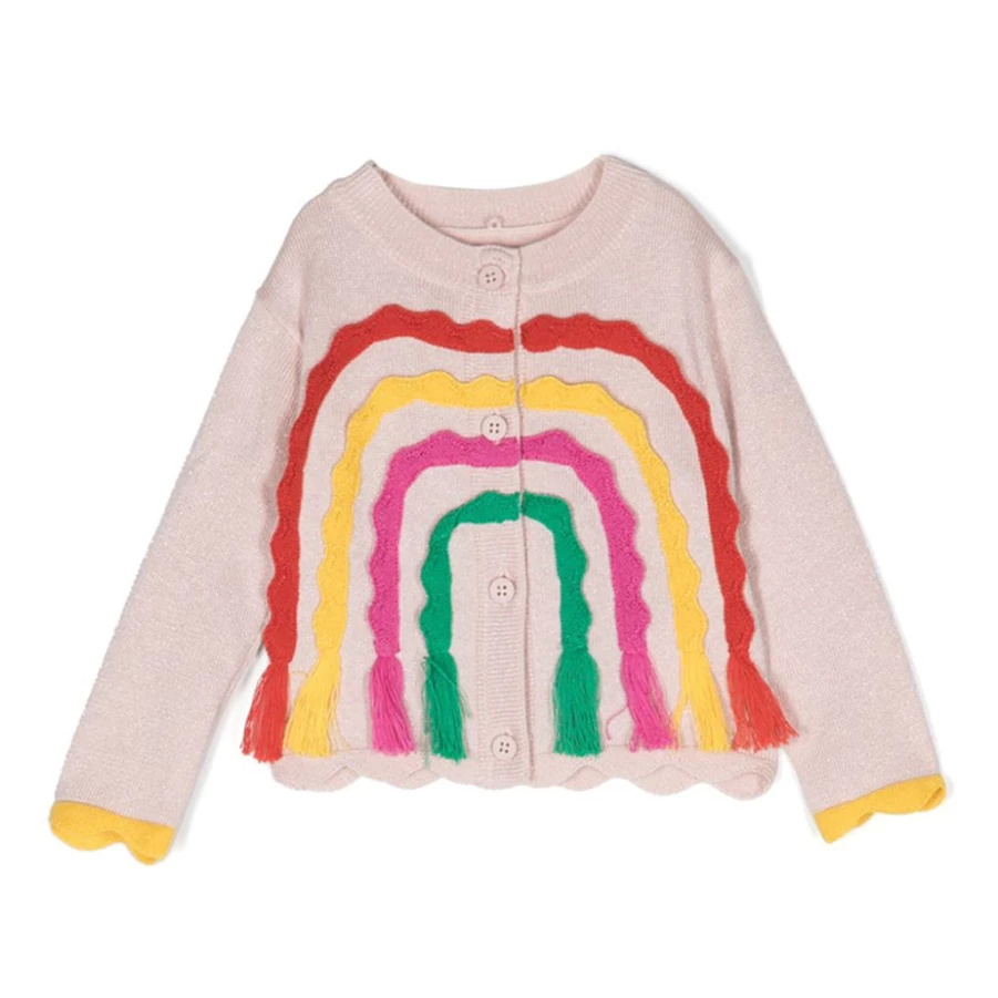 Pink Rainbow Knit Cardigan for Kids by KIDS21 | Cozy Colorful Sweater