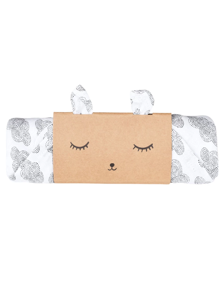 Organic Muslin Swaddle Blanket - Soft White Cloud Design by KIDS21 - Breathable Baby Wrap for Newborns