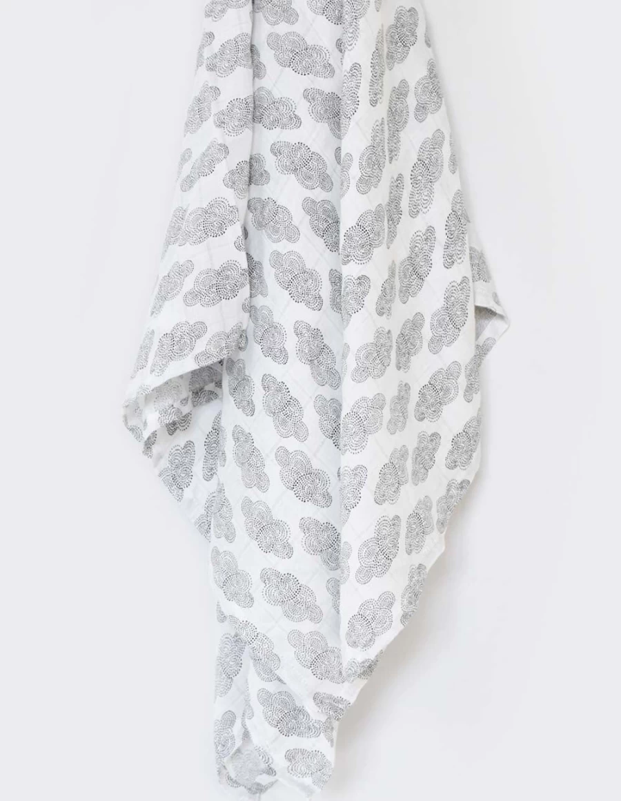 Organic Muslin Swaddle Blanket - Soft White Cloud Design by KIDS21 - Breathable Baby Wrap for Newborns