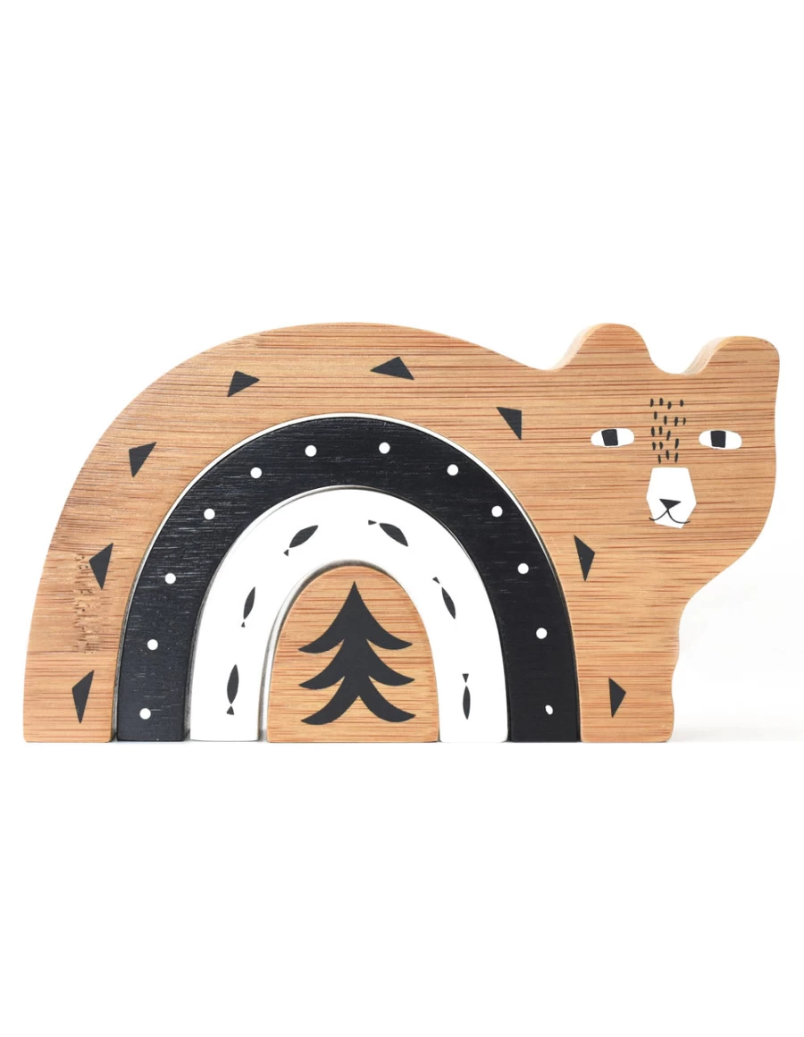 KIDS21 Brown Bamboo Bear Stacking Nesting Toys for Kids - Eco-Friendly Wooden Learning Playset
