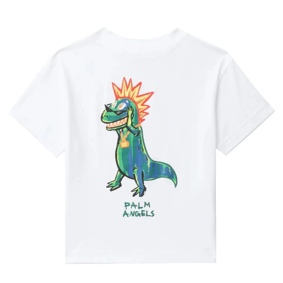 KIDS21 White Dinosaur Punk Graphic Short Sleeve T-Shirt for Kids