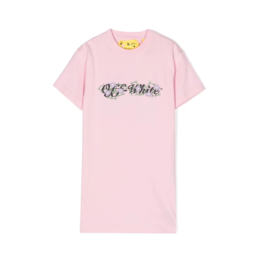 "KIDS21 Pink Logo Print T-Shirt Dress for Girls - Casual Cotton Comfort Wear"