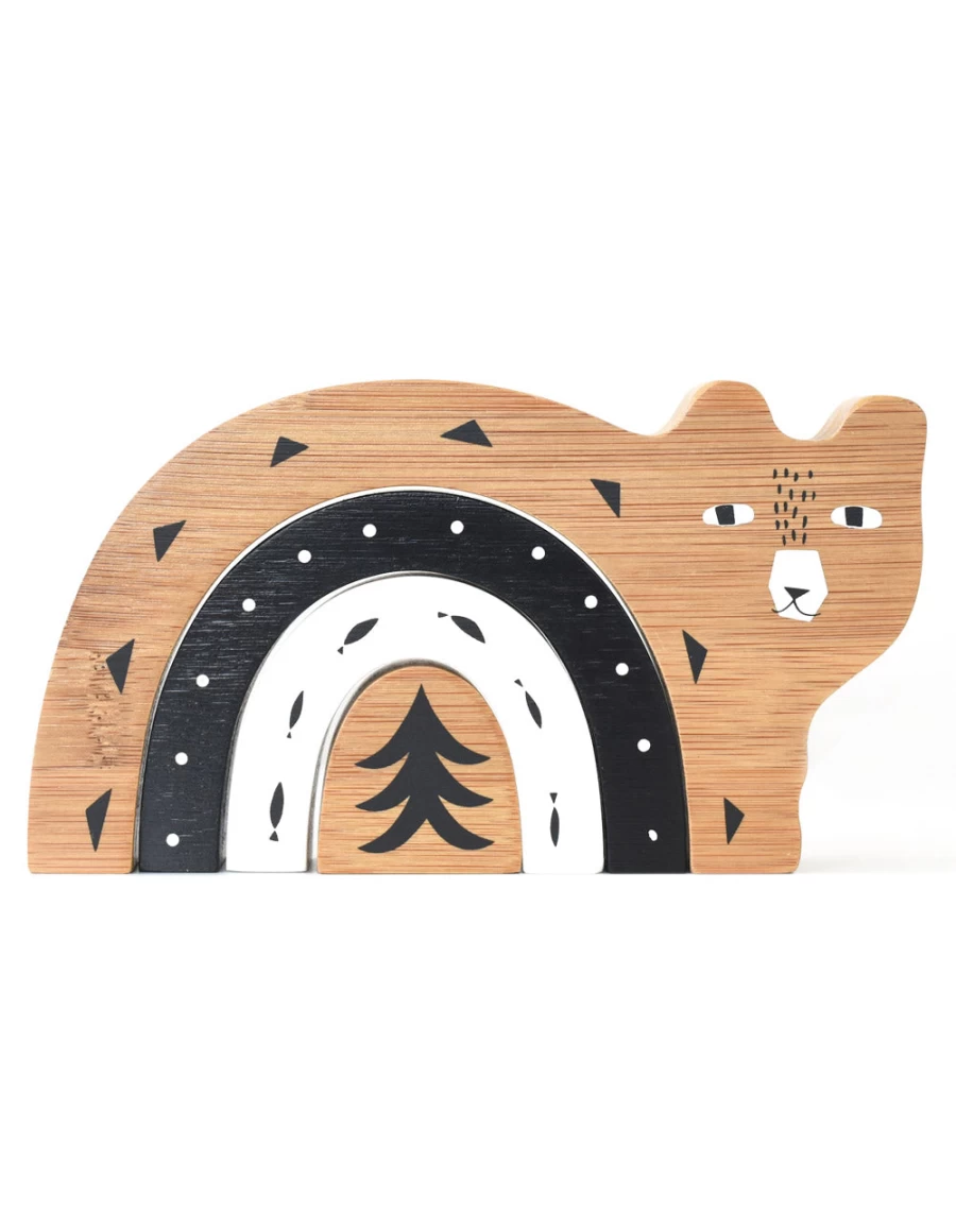 KIDS21 Brown Bamboo Nesting Bears - Eco-Friendly Stackable Wooden Toys for Kids