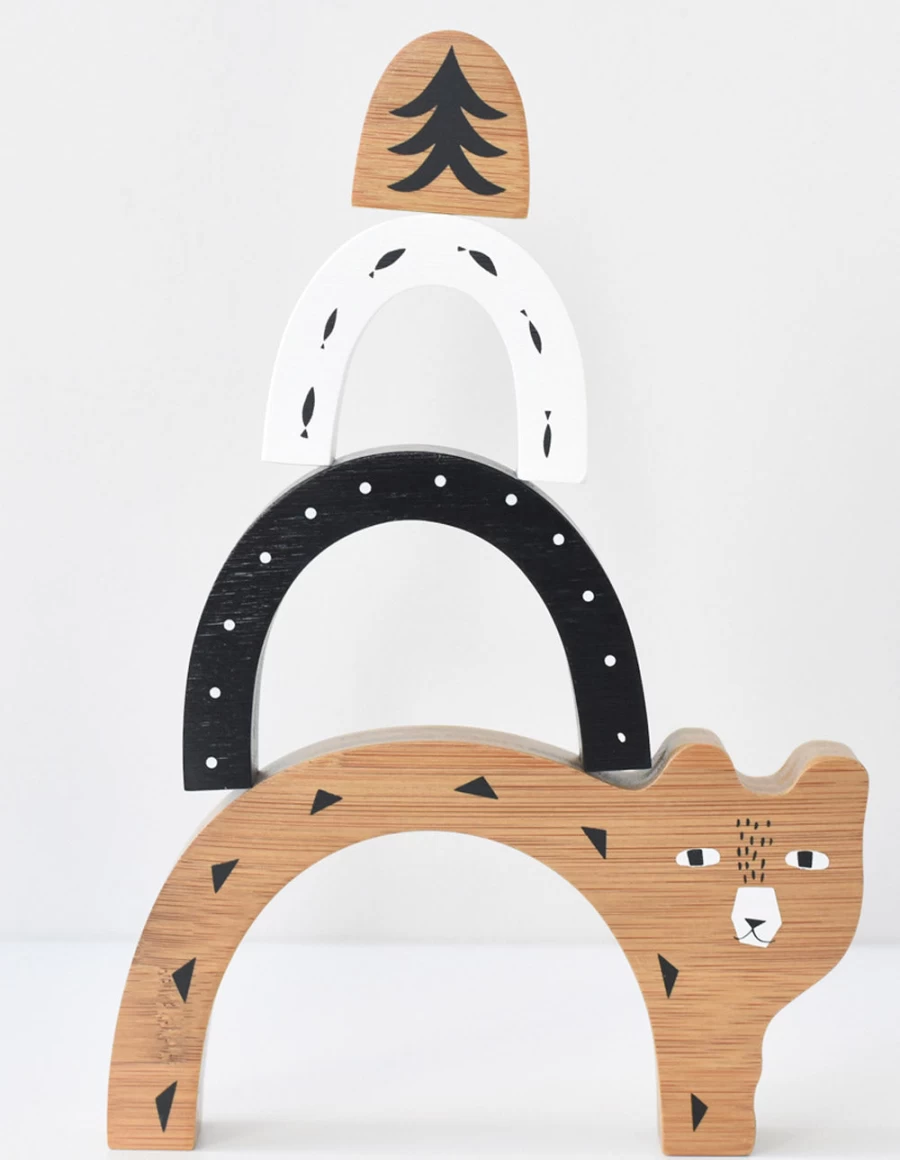 KIDS21 Brown Bamboo Nesting Bears - Eco-Friendly Stackable Wooden Toys for Kids