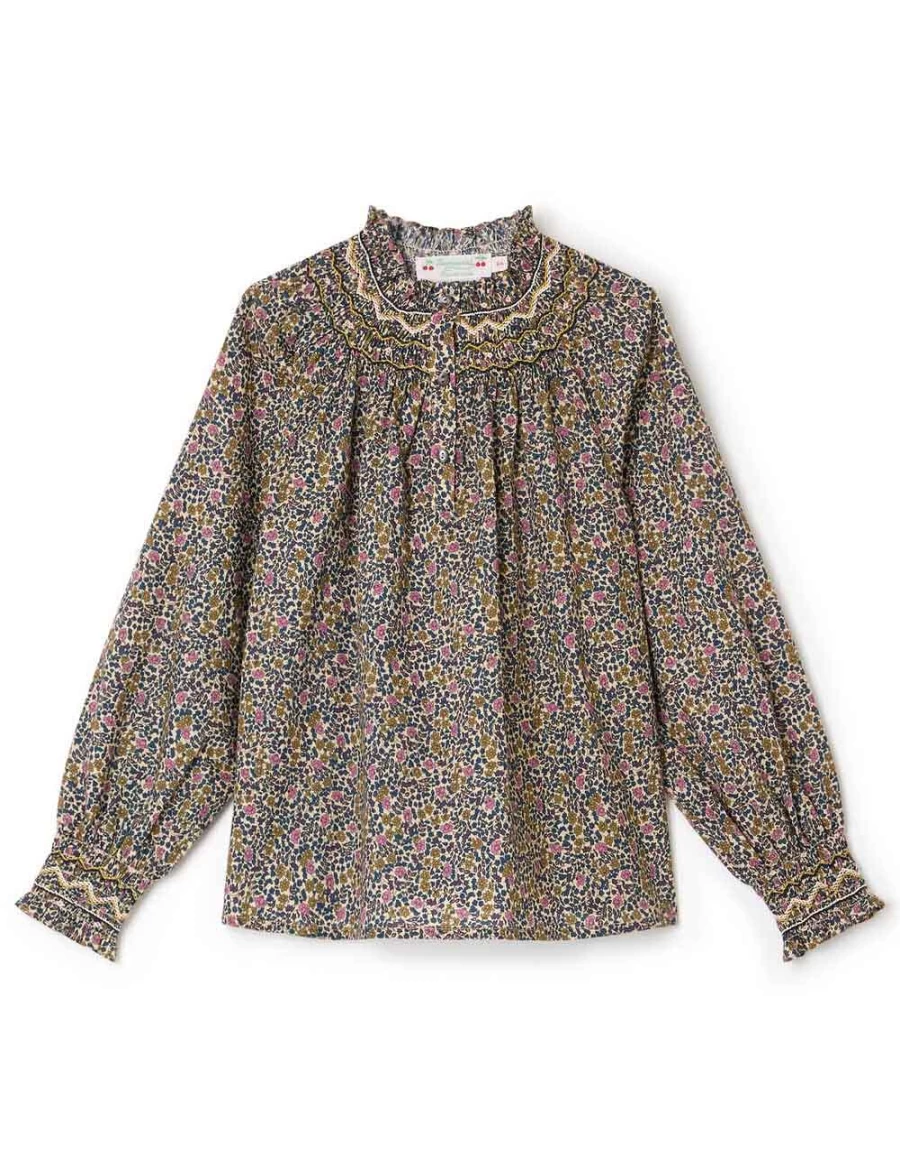 KIDS21 Grey Liberty Petale Smocked Blouse for Girls - Elegant Ruffle Top